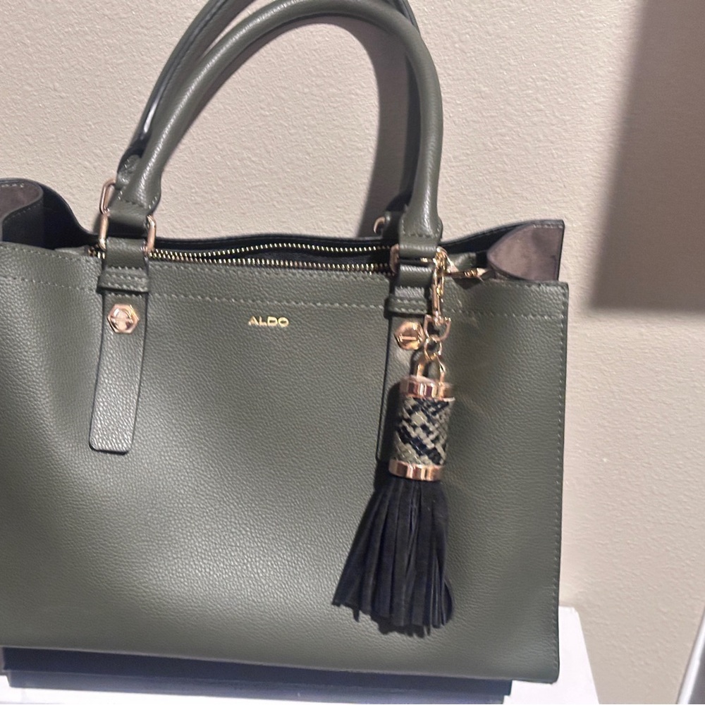 Aldo Olive Satchel with Black Tassel